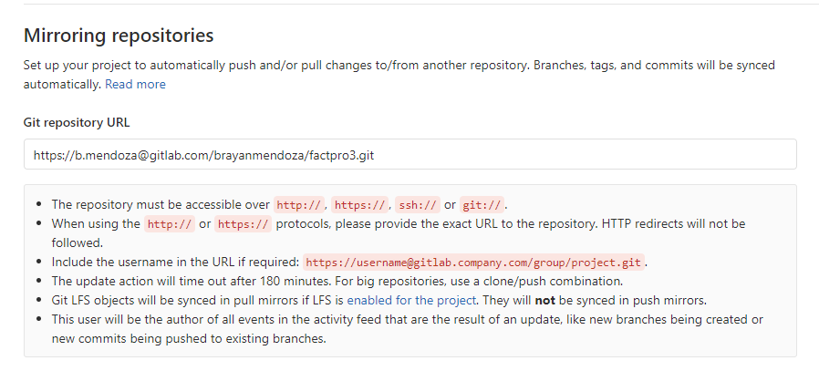 URL del repositorio espejo