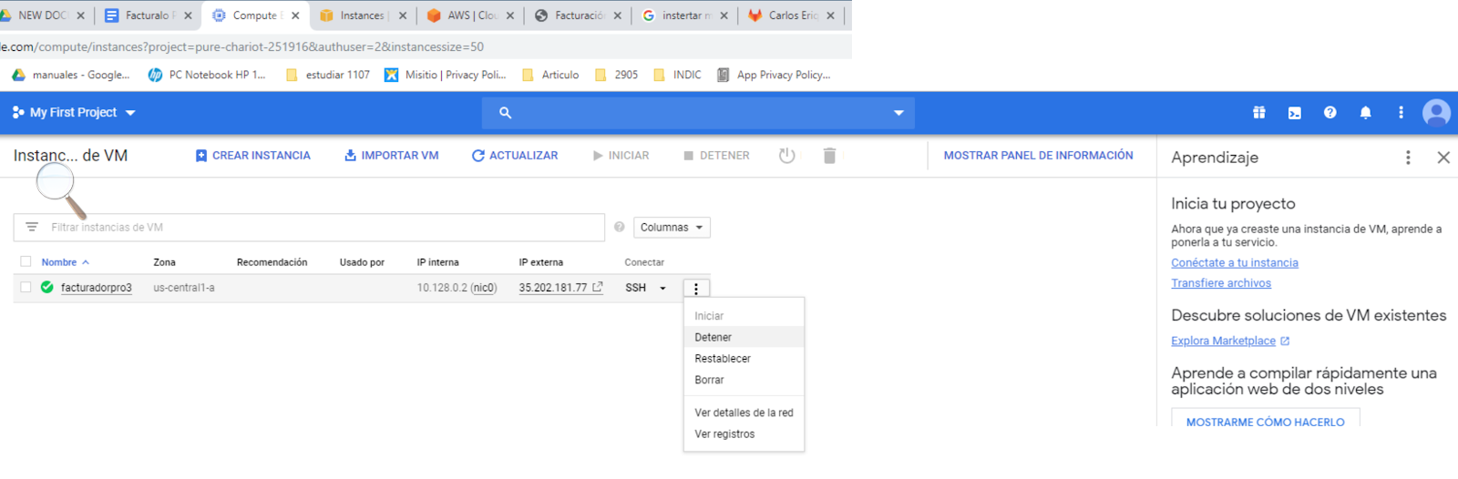 Detener VM GCP