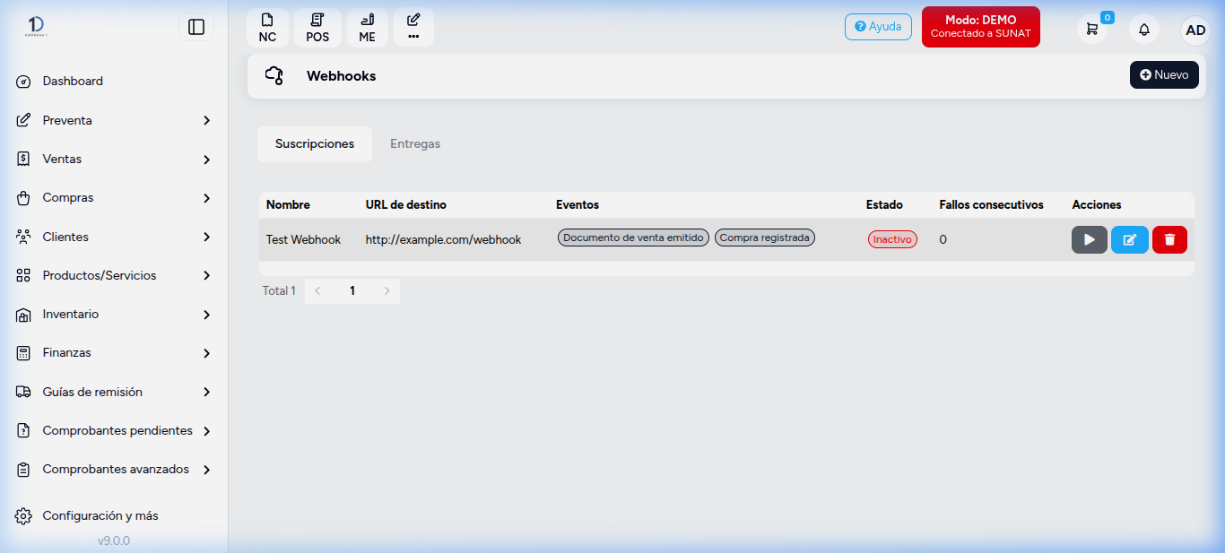 Webhook Inactivo