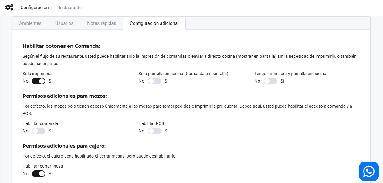 Configuración adicional
